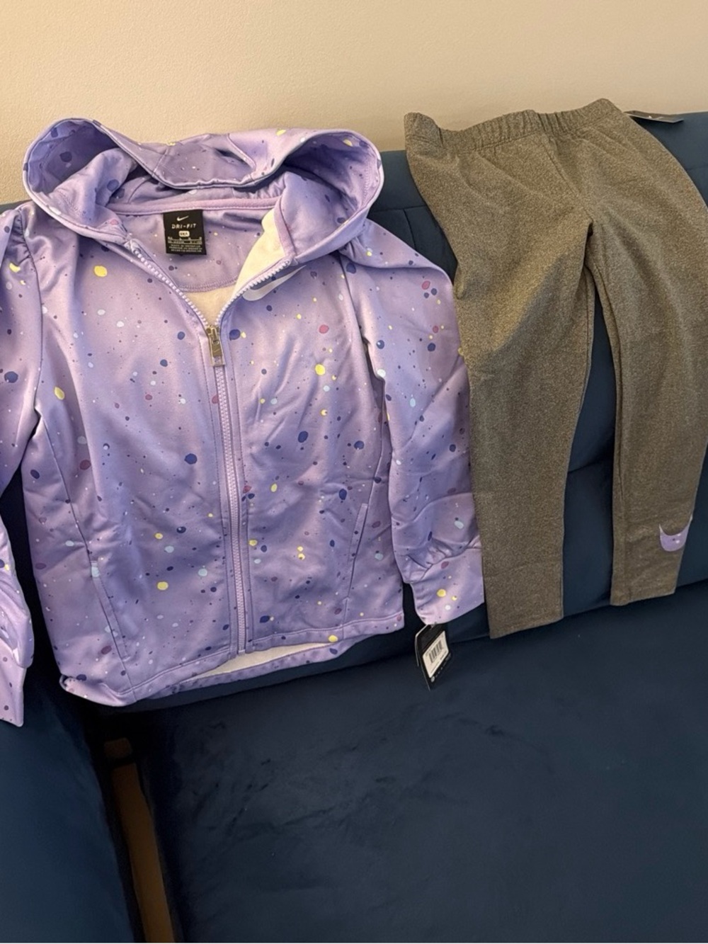 Nike Girls' Purple Hooded Jacket & Gray Leggings Set